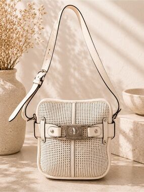 B. Makowsky Cream Leather Crossbody Shoulder Bag Boho